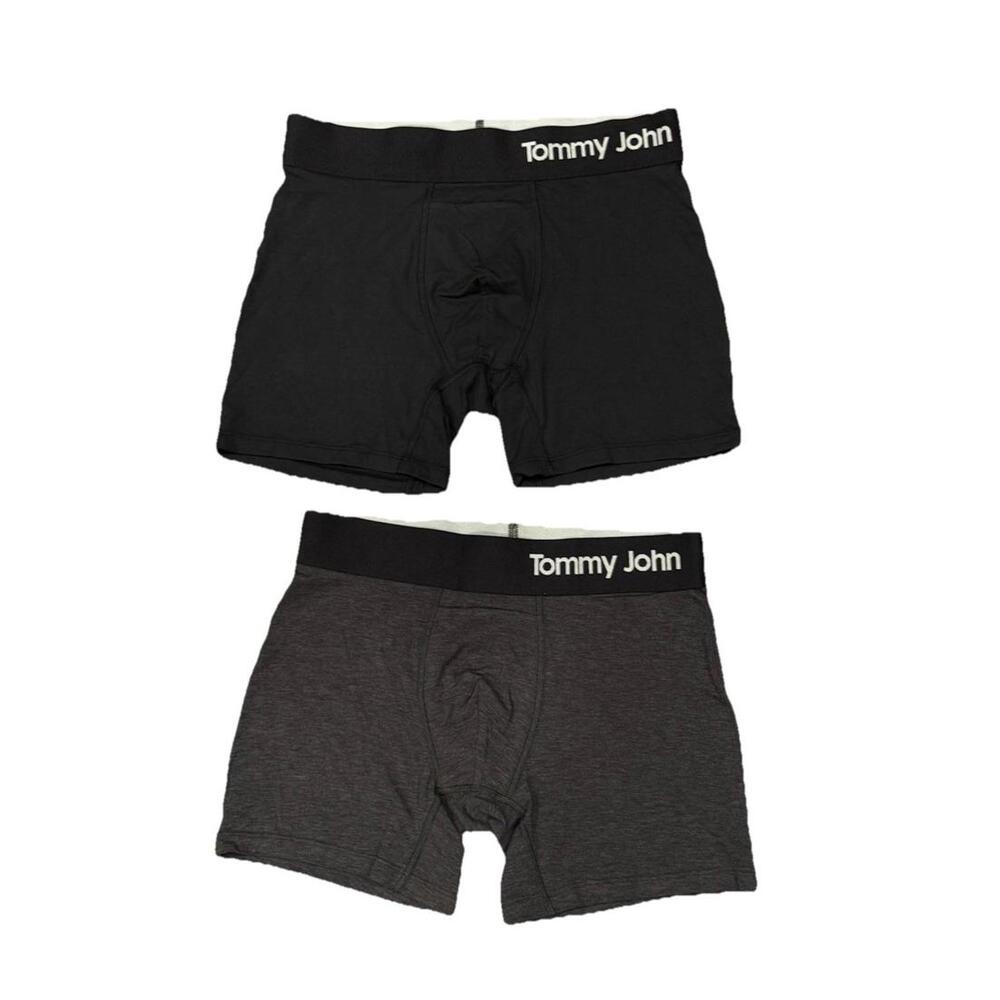 SET OF 2  Tommy John Men's Cool Cotton Boxer Briefs 4"  Black Gray Size S